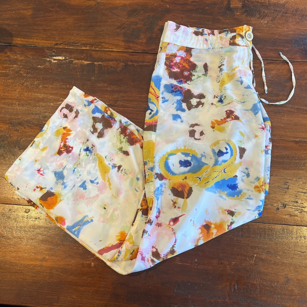 Multicolor Paint Splatter Print Wide Leg Pants S
